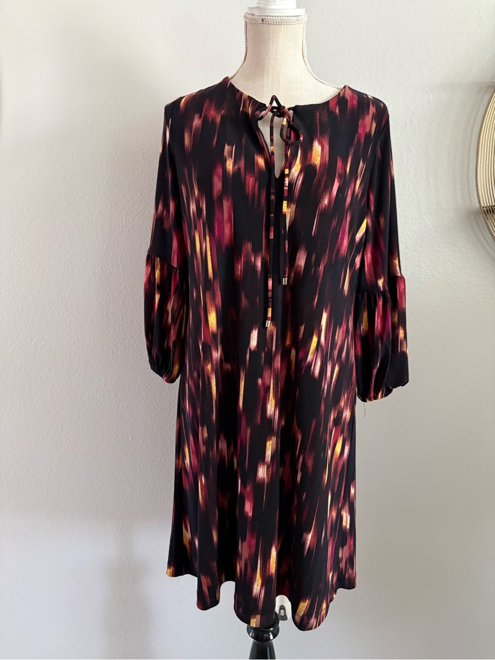 Harper Black Dress with Pink & Gold Brushstroke Pattern - Picture 1 of 6
